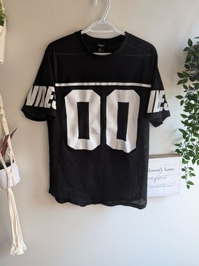 Forever 21 Black Mesh Jersey Tee with White '00' Front